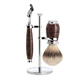 Set de barbierit cu aparat de ras compatibil Gillette Fusion si pamatuf Silvertip Badger cu maner din ebonita S 091 E 58 F